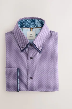Next Purple Double Collar 100% Cotton Long Sleeve Trimmed Shirt