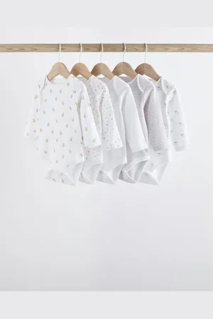 Next Delicate Animal Print 5 Pack Long Sleeve Baby Bodysuits