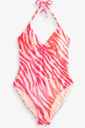 Next /Pink Zebra Foil Halterneck Tummy Shaping Control Beaded Swimsuit
