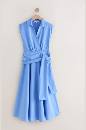 Next Light Cap Sleeve Tie Waist Shirt 100% Cotton Dress
