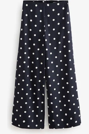 Next /White Polka Dot Wide Leg Trousers with Linen