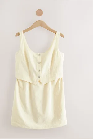 Next Buttermilk Yellow 100% Cotton Sleeveless Waistcoat Mini Dress