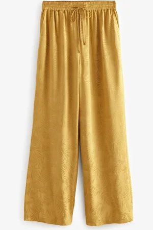Next Yellow Satin Jacquard Wide Leg Trousers