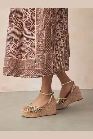 Next Forever Comfort Round Toe Weave Detail High Cork Wedges