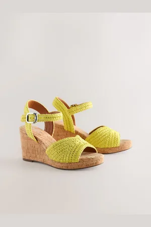 Next Lime Forever Comfort Round Toe Crochet Cork Wedges