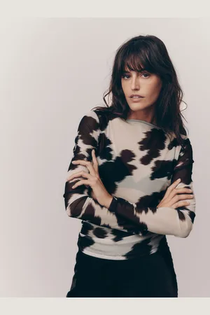 Next Cow Print Long Sleeve Ruched Side Mesh Top
