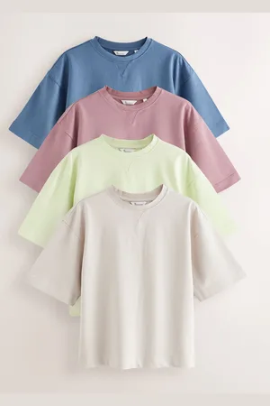Next /Grey/Pink/Lime Green Oversized Short Sleeve Soft Touch Peached Feel Heavyweight T-Shirts 4 Pack