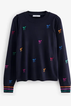 Next Blue with Rainbow Bows Crew Neck Long Sleeve Embroidered Jumper