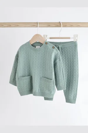 Next Mineral Baby Textured Knit 100% Cotton Top and Leggings Set (0mths-3yrs)