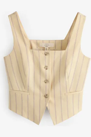 Next Yellow Striped Square Neck Waistcoat with Linen