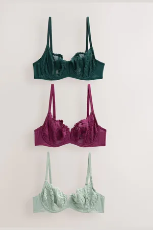 Next /Berry/Mint Non Pad Balcony Lace Bras 3 Pack A-E