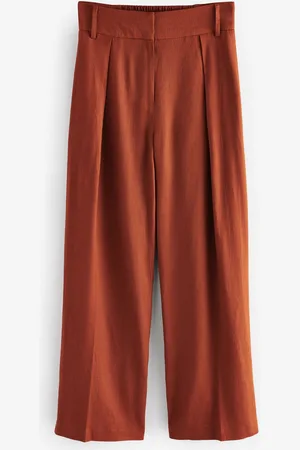 Next Rust Elastic Back Wide Leg Trousers With Linen