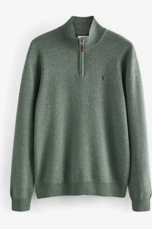 Next Sage Stag Plain Regular Fit 100% Cotton Premium Quarter Zip Jumper