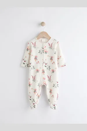 Next Ecru fairy Two Way Zip Fleece Lined Baby Sleepsuit