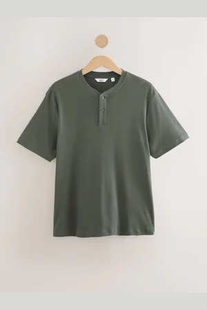 Next Ribbed Textured Grandad Neck T-Shirt