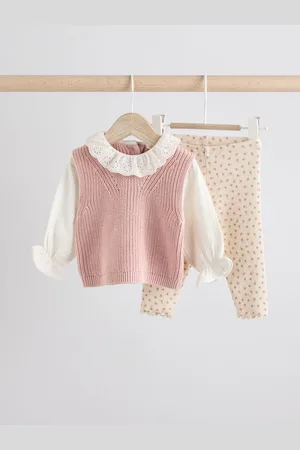 Next Floral 2 Piece Baby Knitted 100% Cotton Blouse & Leggings Set (0mths-2yrs)