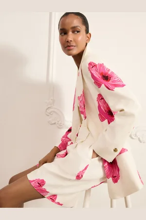 Next Ecru/ Floral Printed Blazer with Linen