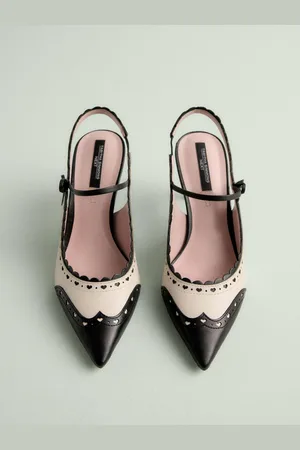 Next /White Tabitha Simmons x Josephine Leather Point Toe Bow Brogue Detail Slingback Shoes
