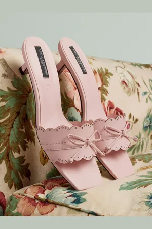 Next Light Tabitha Simmons x Minnie Leather Square Toe Lazer Cut Bow Mule Kitens Shoes