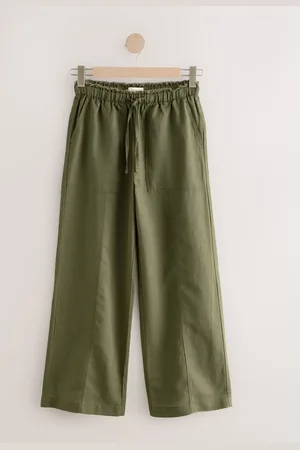 Next Khaki Wide Leg Pull-On Linen Blend Trousers