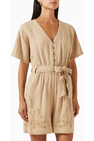 Bow-embellished broderie anglaise cotton playsuit