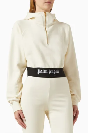 Palm Angels logo-tape cropped hoodie - Neutrals