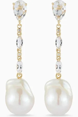 Mateo New York Baroque Pearl & Topaz Drop Earrings in 14kt Gold