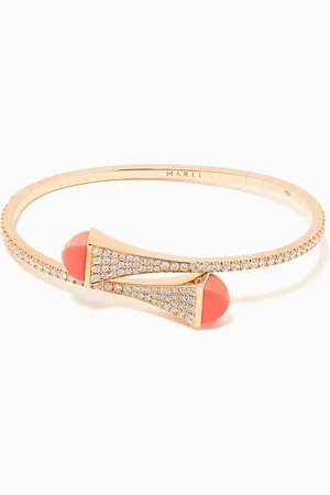 Marli Cleo Diamond Slip-on Bracelet with Pink Coral in 18kt