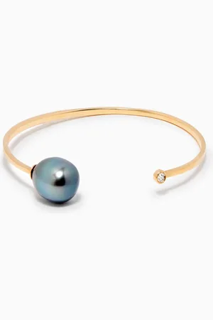 Robert Wan Akila Pearl Diamond Hammered Bangle in 18kt