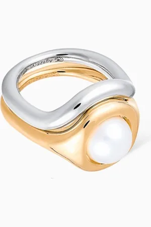 CHARLOTTE CHESNAIS Pearl Eclipse Ring in 18kt Vermeil & Rhodium