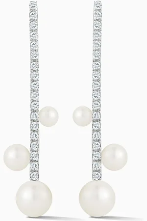 Mateo New York Diamond Bar Trio Pearl Earrings in 14kt Yellow Gold