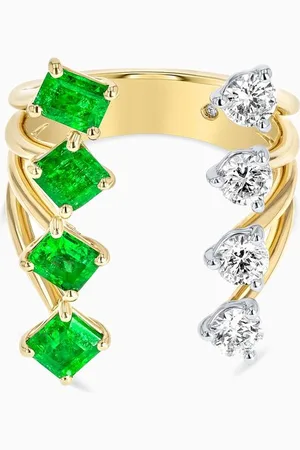 Fergus James Waterfall Diamond & Emerald Ring in 18kt Gold
