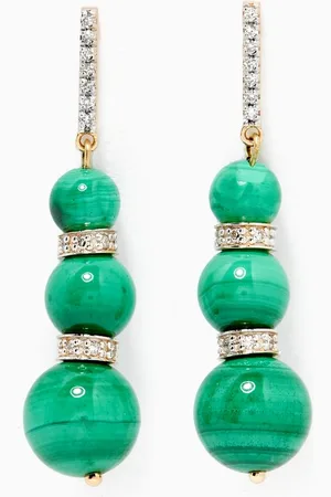 Mateo New York Three Malachite Ball Drop Earrings in 14kt Gold