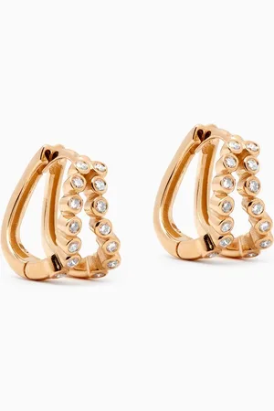 Mateo New York Double Diamond Bezel Wave Earrings in 14kt Gold