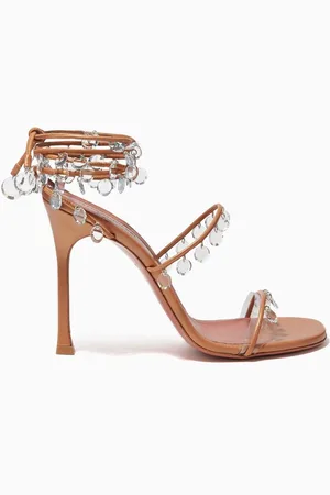 Amina Muaddi Tina 105 Pendant-charms Lace-up Heels in Metallic Nappa