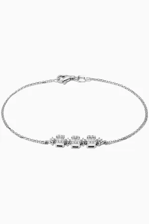 Nass Triple Diamond Motif with Double Chain Bracelet in 14kt White Gold