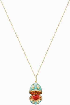 Faberge Heritage Diamond & Guilloché Heart Locket Necklace in 18kt Gold