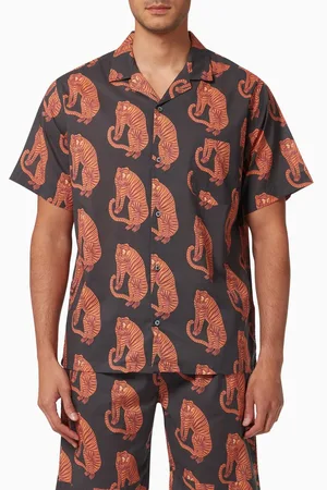 Desmond & Dempsey Sansindo Tiger Cuban Pyjama Shirt in Cotton