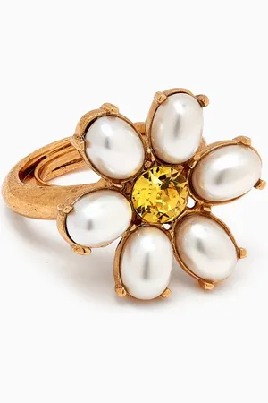 Oscar de la Renta Pearly Daisy Ring in Metal