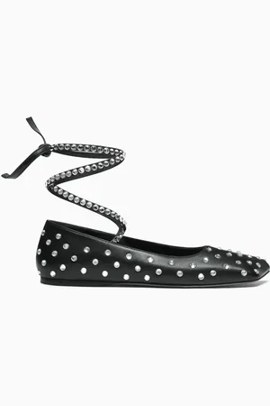 Amina Muaddi Ane Crystal Lace-up Ballet Flats in Nappa