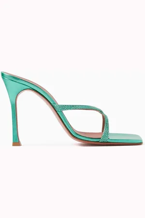 Amina Muaddi Adriana 100 Crystal Mule Sandals in Satin