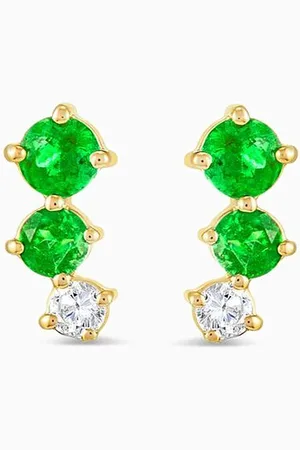 Fergus James Petite Colombian Emerald Bar Diamond Earrings in 18kt Gold