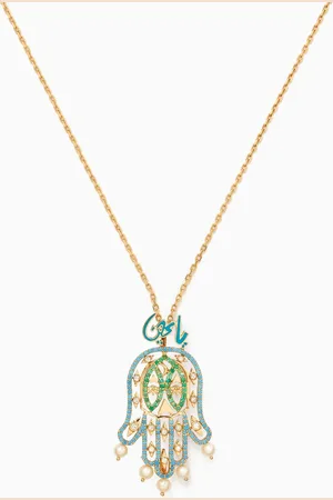 BIL ARABI Ya Ein Turquoise & Diamond Alkaff Necklace in 18kt Gold