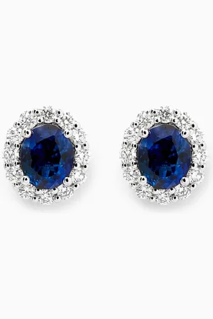 Fergus James Oval Sapphire & Diamond Halo Earrings in 18kt White Gold