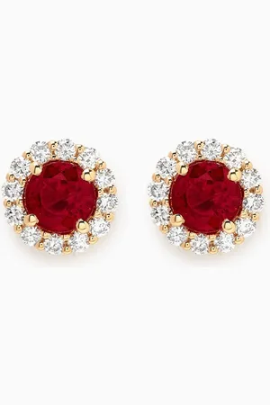 Fergus James Sapphire & Diamond Halo Stud Earrings in 18kt White Gold
