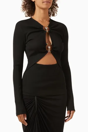 CHRISTOPHER ESBER Orbit Ruched Top in Rib-knit