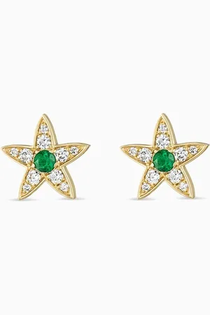 Fergus James Star Diamond & Emerald Stud Earrings in 18kt Gold