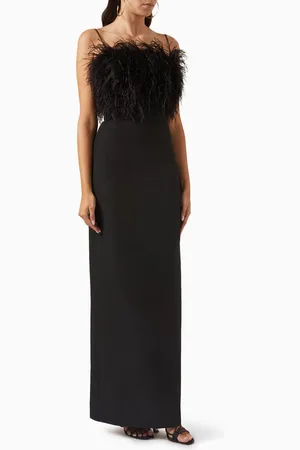 Nihan Peker July Feather Maxi Dress in Crepe