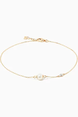 Mateo New York Pearl & Diamond Dot Chain Bracelet in 14kt Gold