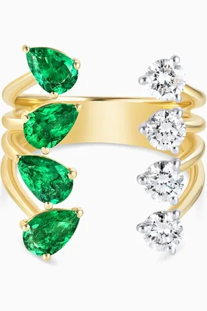 Fergus James Waterdrop Diamond & Emerald Ring in 18kt Gold
